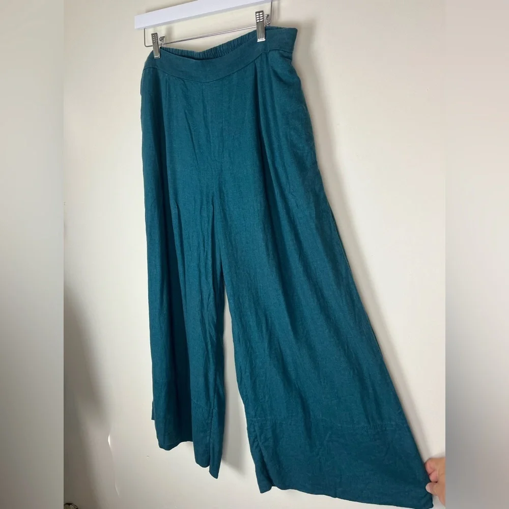 BANANA REPUBLIC Women’s Linen Blend High Rise Wide Leg Crop Pant Teal Medium